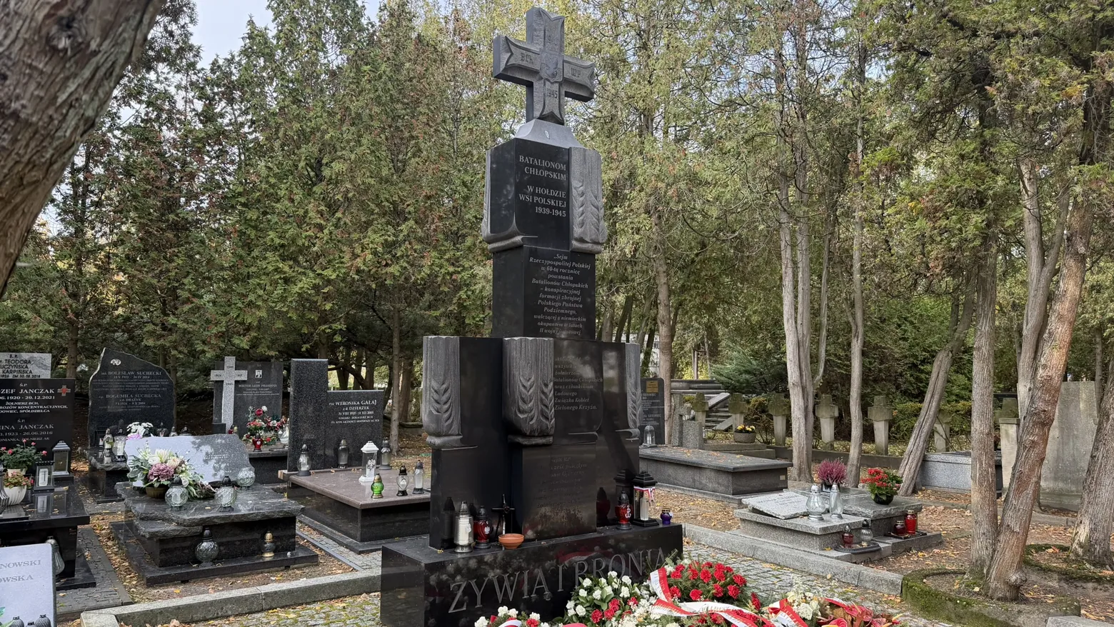 The monument to the Bataliony Chłopskie (Peasant Battalions), honouring the wartime rural resistance.