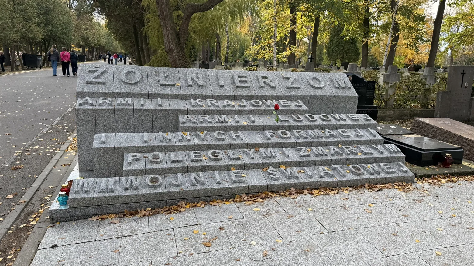 A memorial to soldiers of the Home Army, People’s Army and other formations who died in the Second World War.