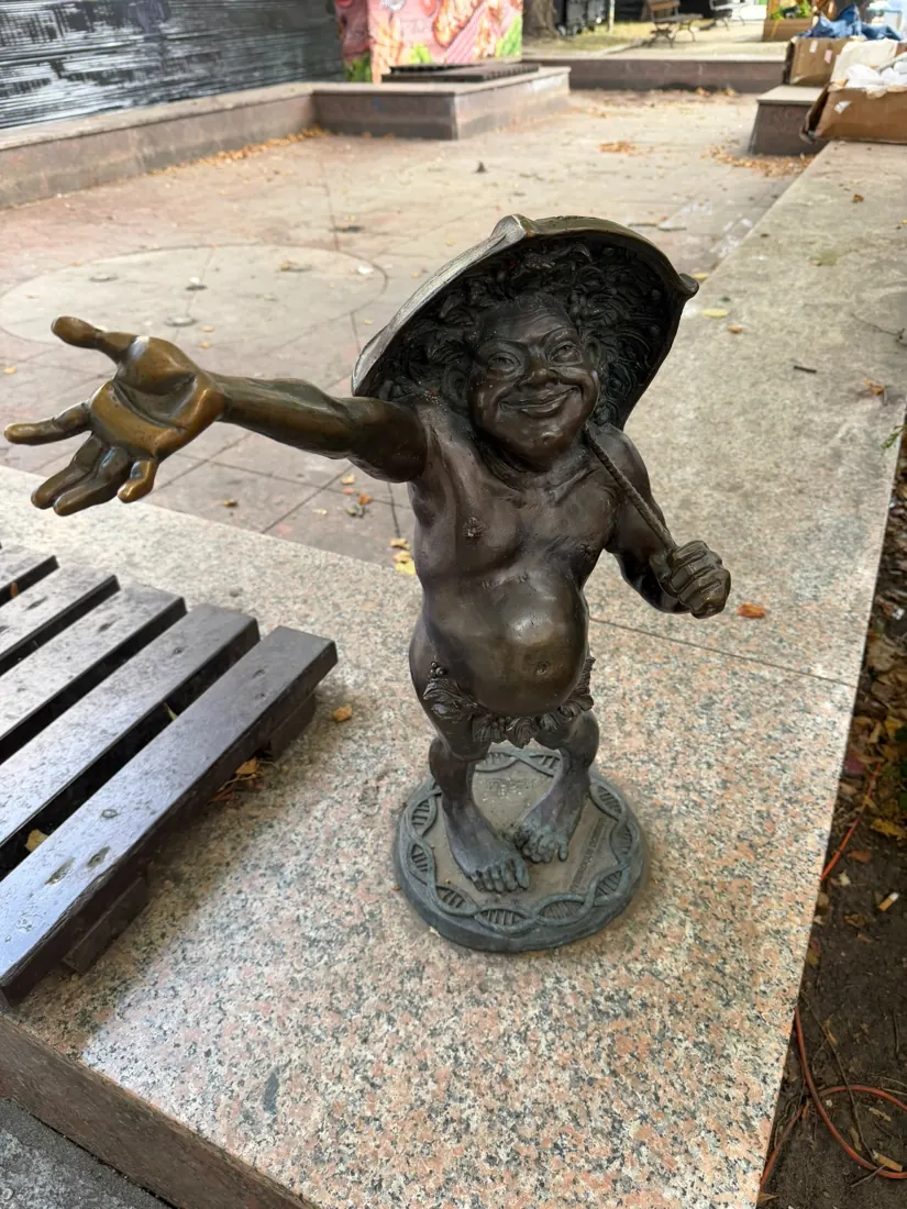 One of the little bronze Bachusiki sculptures in Zielona Góra